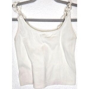 Gypsy & Jade Y2K Tank Top S/M White Ruffle Strap Cropped Rib Knit Fairy Ethereal